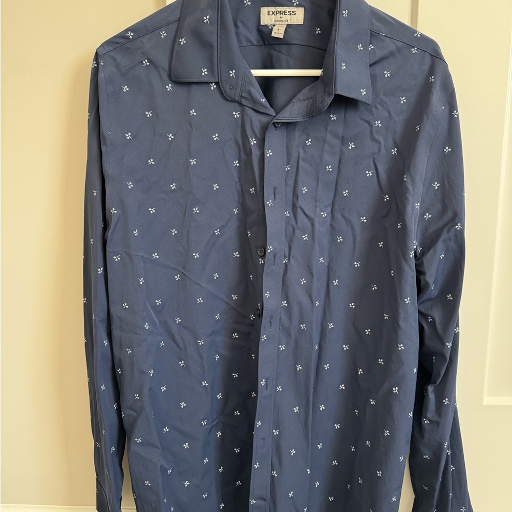 Express Men's Navy Floral Button-Down Shirt